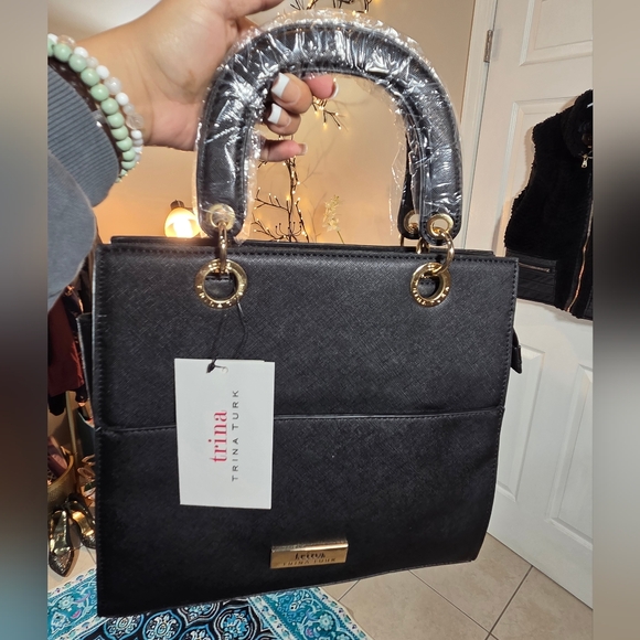 Trina Turk Black Satchel with Gold Accents - Picture 5 of 13